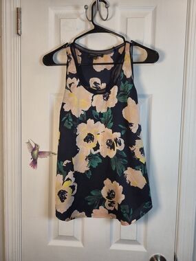 Banana Republic Floral Sleeveless Racerback Tank Top Small Navy Blue